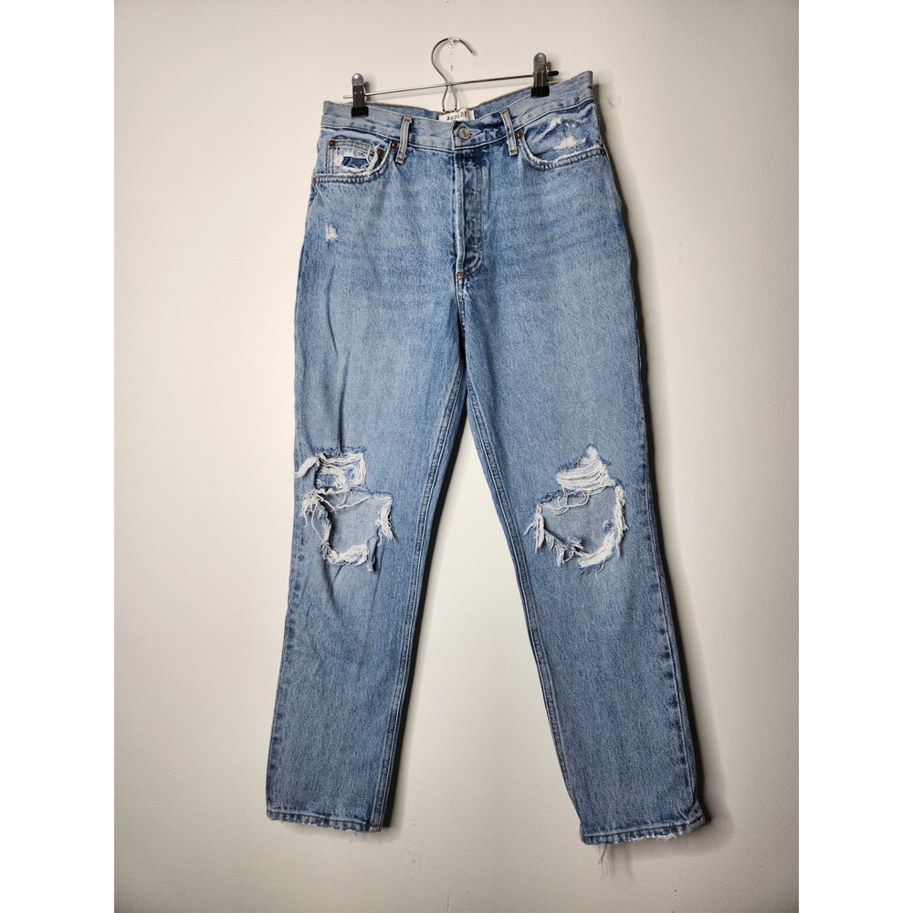 AGOLDE Fen High Rise Relaxed Taper Jeans Size 28 Distressed Denim Button Fly - Picture 2 of 10